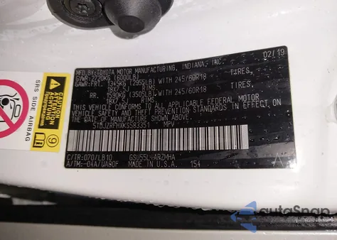 2019 Toyota Highlander Xle from USA, damaged, VIN 5TDJZRFHXKS583351